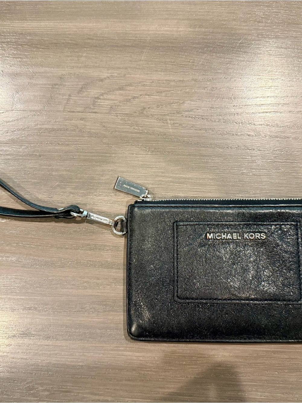 Michael Kors Black Leather Wristlet Card Case